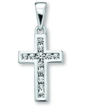 ONE ELEMENT Eleganter Kreuzanhänger Mit Zirkonia - Mettallic