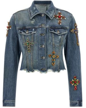 Dolce & Gabbana Jassen ,Blauw ,Denim Denim Jas Met Borduurwerk