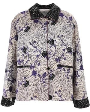 forte_forte Gepolsterte Jacquard-Jacke 'Cherry Blossom' - Grau