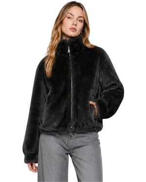 Kocca Texturierte Jacke Mit Hohem Kragen Aus Kunstpelz - Schwarz