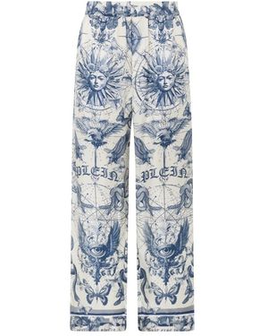 Philipp Plein Seiden-Pyjamahose Butterfly Tattoo - Blau