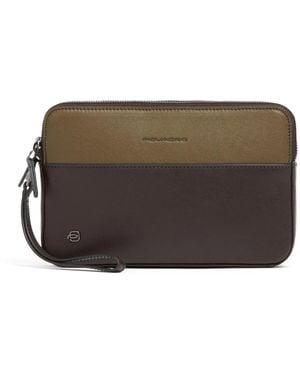 Piquadro Schwarze Quadratische Leder-Handgelenktasche - Grün