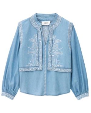 Ba&sh Overhemden ,Blauw ,Chambray Shirt Met Trompe-L'Œil Vest Effect