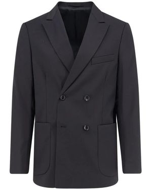 Seven Gauge Kostuums ,Zwart ,Wol Dubbelrijige Blazer Met Zakken - Blauw