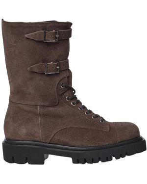 Dondup Schoenen ,Bruin ,Split Leder Veterlaarzen