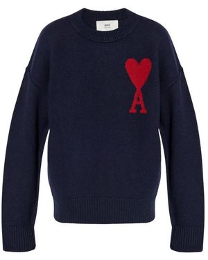 Ami Paris Maglione di lana con logo - Blu