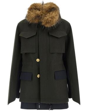 Sacai Gelaagde Hybride Melton Jas - Zwart