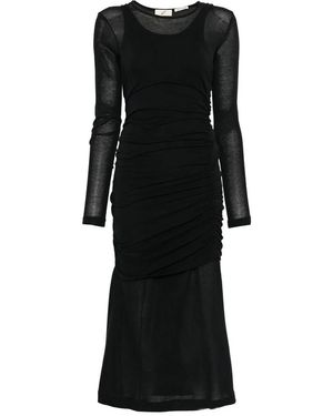 BITE STUDIOS Schwarzes Schichtkleid Midi Mit Gesammeltem Detail