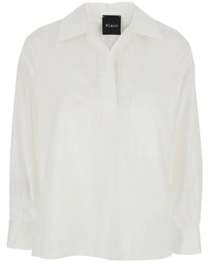 Plain Units Weißes Polo-Stil Baumwollmischung Shirt