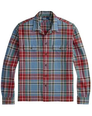 Polo Ralph Lauren Overhemden ,Veelkleurig ,Katoen Klassiek Passende Geruite Flanellen Camp Shirt - Blauw