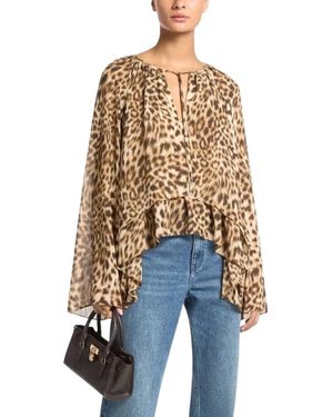 Michael Kors Overhemden ,Polyester Leopard Print Georgette High-Low Blouse - Blauw