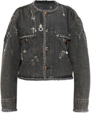 R13 Denimjacke Mit Applikationen - Grau