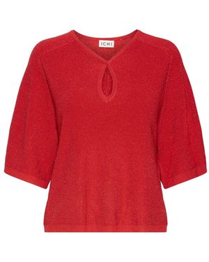 Ichi V-Neck Knitwear - Rojo