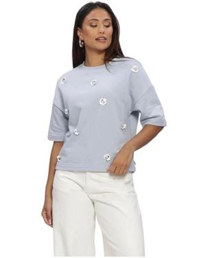 Jansen Amsterdam Noa Trui Sw 170 Sweat Short Sleeve Flower Sequins - Blauw