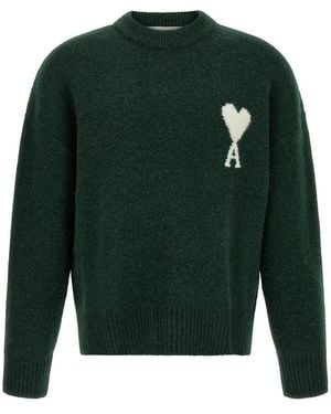 Ami Paris Round-Neck Knitwear - Vert
