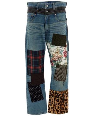 Junya Watanabe Patchwork Gerades Jeans - Blau