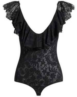 Alberta Ferretti Woll-Body Mit Spitze Und Langen Ärmeln - Schwarz