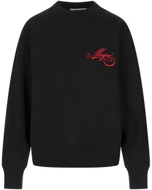 MSGM Hoodies & Sweatvesten ,Zwart ,Zwarte Crew-Neck Sweatshirt Met Geborduurd Logo