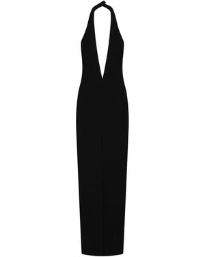Monot Schleifenkragen Crepe Kleid Mit Frontschlitz - Schwarz