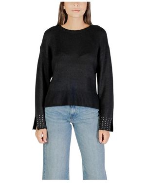 ONLY Truien & Vesten ,Zwart ,Polyester Rondgebreide Trui Met Lange Mouwen