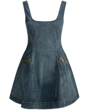 Self-Portrait Denim Jurk Met Vierkante Hals - Blauw