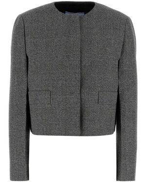 Prada Jassen ,Grijs ,Katoen Wool Blend Plaid Cropped Jacket