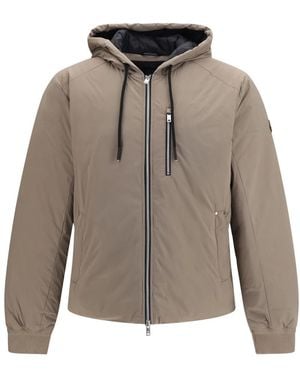 Moose Knuckles Jassen ,Grijs ,Leer Donsjack Met Capuchon