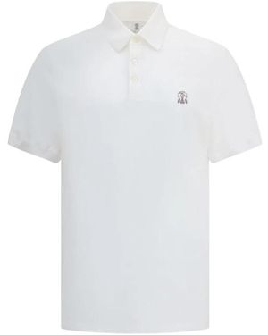 Brunello Cucinelli Polo-Shirt Mit Logo Und Geripptem Kragen - Weiß