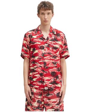 A Bathing Ape Palm Tree Camo Open Collar Pocket Short-Sleeve Shirt - Rood