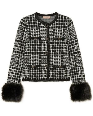 Twinset Checked Faux Fur-Trim Jacket - Black