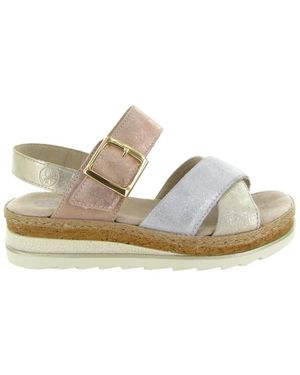 Rieker Schoenen ,Veelkleurig ,Leer V7951 Sleehak Sandalen - Wit