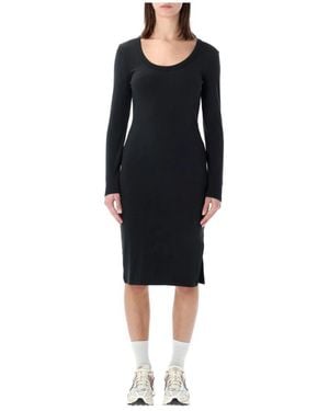 Nike Fitness ,Zwart ,Polyester Sportswear Chill Knit Tight Long-Sleeve Midi Mini-Rib Jurk