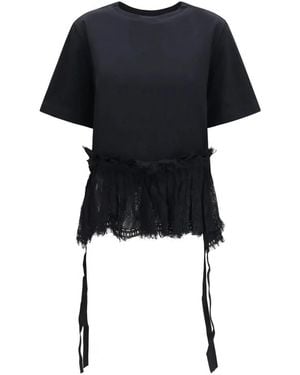 McQueen Tops ,Zwart ,Katoen Lace Peplum T-Shirt