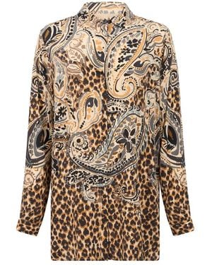 Etro Overhemden ,Veelkleurig ,Gedrukte Zijde Blouse - Naturel