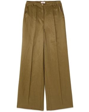 Oltre Wijde Pijpen Broek Van Linnenmix - Groen