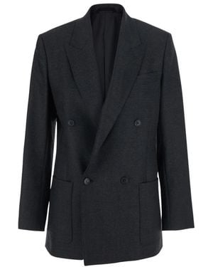 Grifoni Jassen ,Grijs ,Wol Grijze Blazer Met Punt Revers En Dubbele Knoopsluiting - Zwart