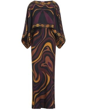 PUCCI Kleedjes ,Veelkleurig ,Tweed Lange Jurk - Bruin