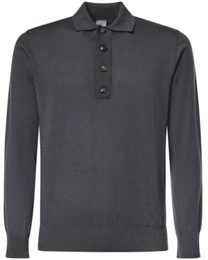 Eleventy Tops ,Grijs ,Katoen Polo Met Lange Mouwen