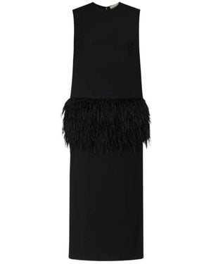Loulou de Saison Sonia Maxi Jurk Met Veren - Zwart