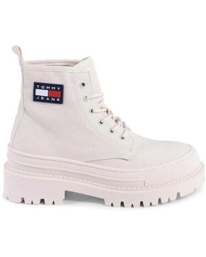 Tommy Hilfiger Stijlvolle Enkellaarsjes Met Veters - Wit
