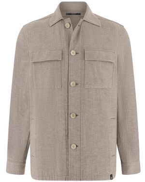 BOGGI Jassen ,Katoen Shirt-Jas Van Linnen En Katoen Met Visgraatmotief - Grijs