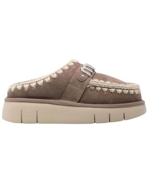 Mou Schoenen ,Grijs ,Leer Grijze Shearling Slip-On Platte Schoenen
