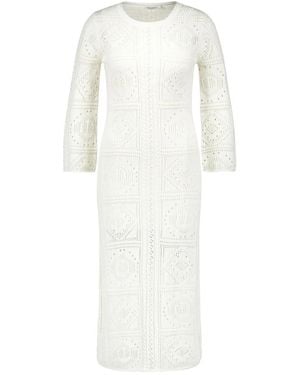 Gerry Weber Sommer Midi Kleid Mit Dekorativem Strickmuster - Weiß
