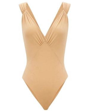 Saint Laurent Zijden Muslin Cross-Back Bodysuit - Naturel