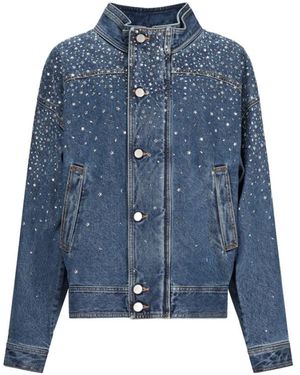 Alessandra Rich Rhinestone Denim Bomber Jas - Blauw