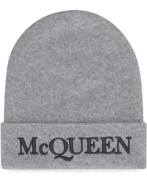 McQueen Logo-Bestickte Kaschmir-Beanie - Grau
