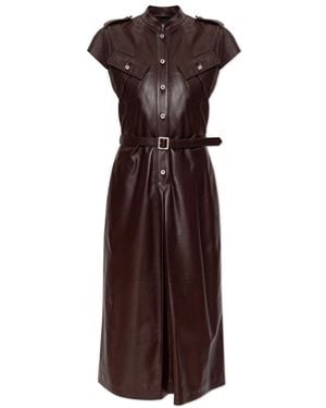 McQueen Leder Uniform Midi Kleid - Braun