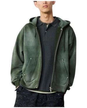 Beams Plus Hoodies & Sweatvesten ,Groen ,Katoen Fade Rivet Zip Hoodie