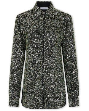 Rabanne Zwarte Paillet Geborduurde Crepe Shirt