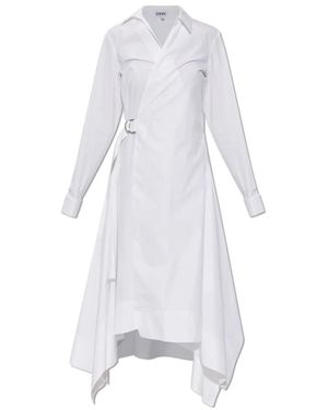 Loewe Kleedjes ,Wit ,Katoen Asymmetrische Jurk Met Riem